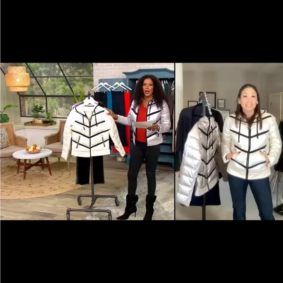 Quilted Pearlized White Puffer Jacket Women’s Large - Picture 4 of 12